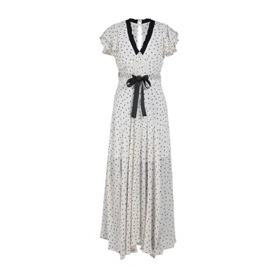 Rose & Nancy Women's White Chloe Spot Print Lace Detail Tie Waist Maxi Dress