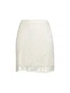 Rose & Nancy Women's White Elsa Ivory Fringe Beaded Mini Skirt