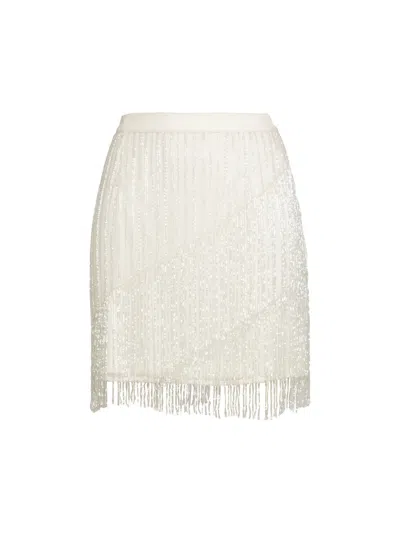 Rose & Nancy Women's White Elsa Ivory Fringe Beaded Mini Skirt