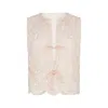 Rose & Nancy Women's White Erin Pink Pearl Scalloped Shell Top In White