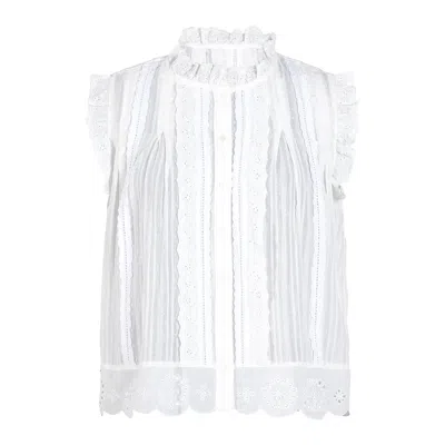 Rose & Nancy Women's White Jean Ivory Cotton Lace Trim  Pretty Swing Top