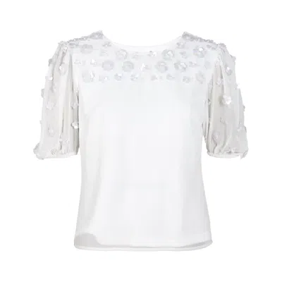 Rose & Nancy Women's White Morena Ivory Hand Embellished Top