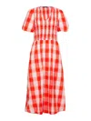 Rose & Nancy Women's White / Red Nella Coral White Check Smock Midi Dress With Embroidery