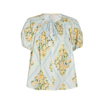 Rose & Nancy Women's Yellow Kirsten Lemon Print Smock Detail Cotton Blouse In Multi