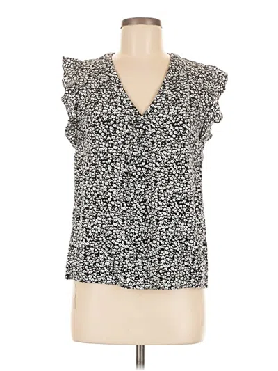 Pre-owned Rose & Thyme Short Sleeve Blouse In Black