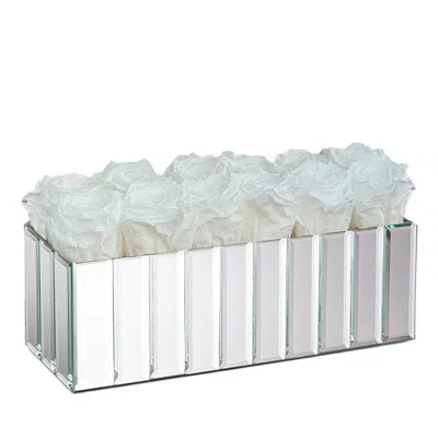 Rose Box Nyc 12 Rose Modern Mirrored Centerpiece In Pure White
