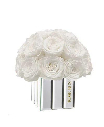 Rose Box Nyc Half Ball Of Pure White Long Lasting Preserved Real Roses In Mini Modern Vase, 25-27 Roses In No Color