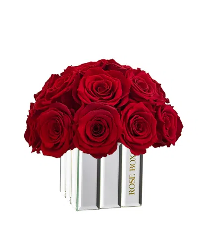 Rose Box Nyc Half Ball Of Red Flame Long Lasting Preserved Real Roses In Mini Modern Vase, 25-27 Roses In No Color