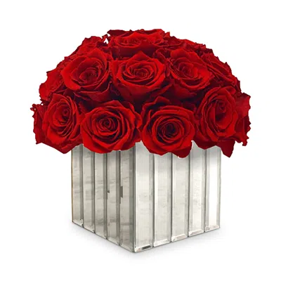 Rose Box Nyc Modern Box With Half Ball Of Roses In Red Flame