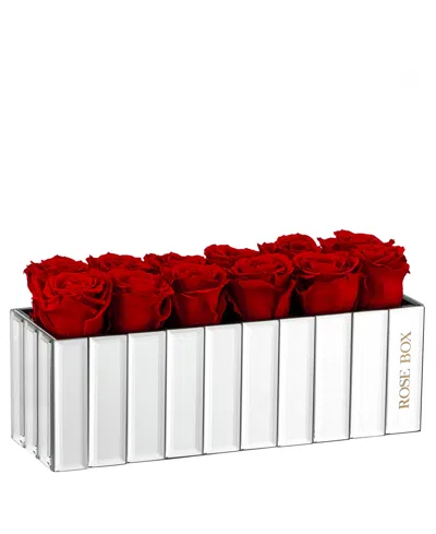 Rose Box Nyc Red Flame Long Lasting Preserved Real Roses In Modern Mirrored Centerpiece Vase, 12 Roses In No Color