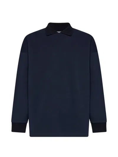 Rose Burrito Long-sleeve Polo-collar Sweatshirt In Blue