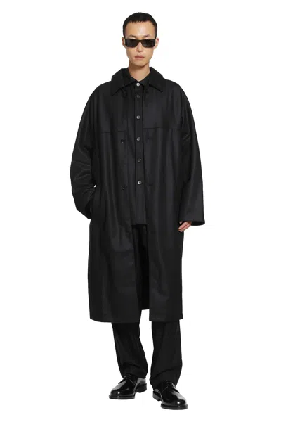 Rose Burrito Wool Flannel Coat In Black