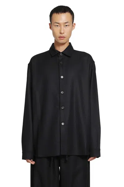 Rose Burrito Wool Flannel Overshirt In Black