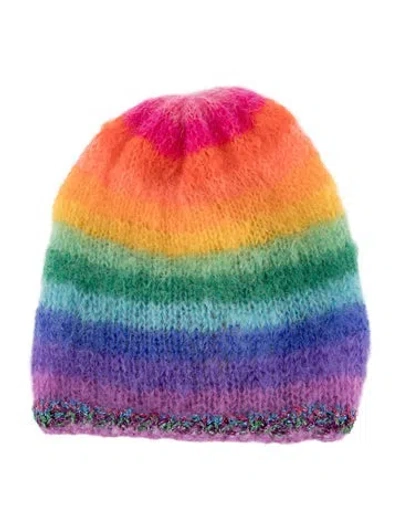 Pre-owned Rose Carmine Cashmere Printed Beanie In Blue