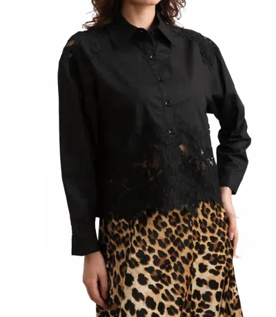 Rose Carmine Chemise Cotton Lace Shirt In Black