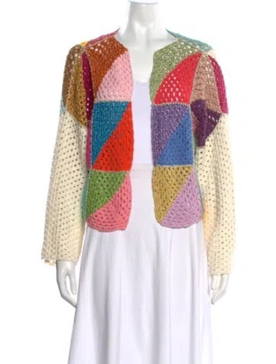 Pre-owned Rose Carmine Colorblock Pattern Open Front Sweater In Metallic/neutrals