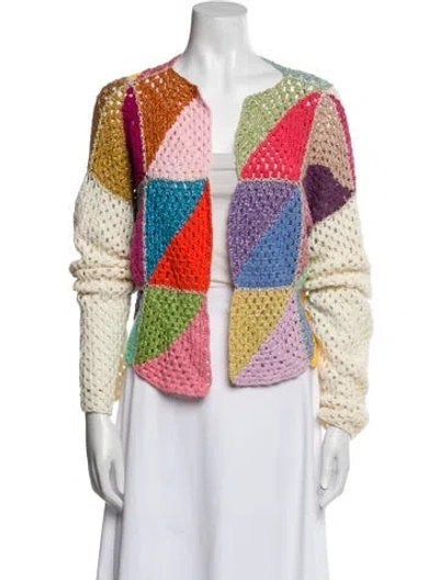 Pre-owned Rose Carmine Colorblock Pattern V-neck Sweater