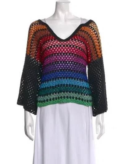 Pre-owned Rose Carmine Colorblock Pattern V-neck Sweater In Black