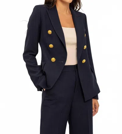 Rose Carmine Double-breasted Blazer With Gold Buttons In Navy In Blue