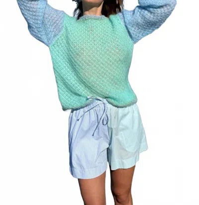 Rose Carmine Fines Rayures Shirt In Aqua Blue In Multi
