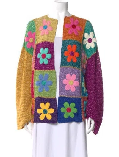 Pre-owned Rose Carmine Floral Print Crew Neck Sweater In Multi