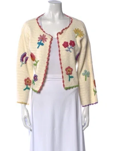 Pre-owned Rose Carmine Floral Print Open Front Sweater In Neutral