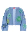 Rose Carmine Cerulean Blue Mohair Blend Bolero Cardigan In Blue