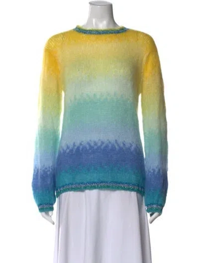 Pre-owned Rose Carmine Kid Mohair Colorblock Pattern Sweater In Blue