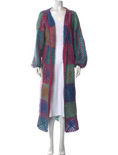 Pre-owned Rose Carmine Kid Mohair Colorblock Pattern Sweater In Multicolor