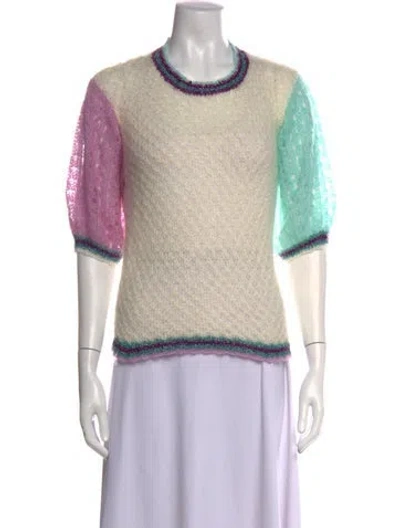 Pre-owned Rose Carmine Kid Mohair Colorblock Pattern Sweater In Neutrals/pink