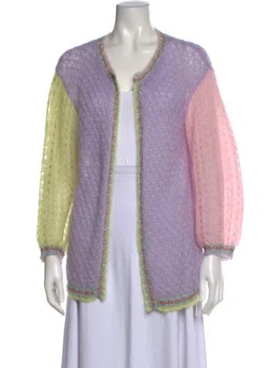 Pre-owned Rose Carmine Kid Mohair Colorblock Pattern Sweater In Purple