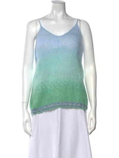 Pre-owned Rose Carmine Kid Mohair Colorblock Pattern Top W/ Tags In Blue/green