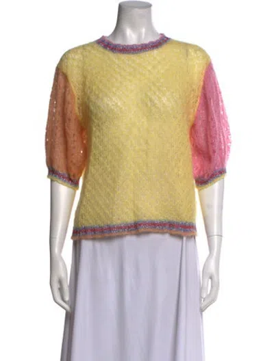 Pre-owned Rose Carmine Kid Mohair Crew Neck Sweater In Yellow