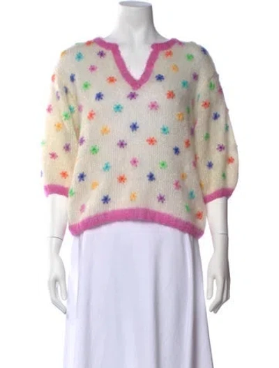 Pre-owned Rose Carmine Kid Mohair Floral Print Sweater In Neutrals