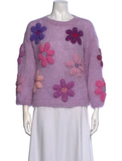 Pre-owned Rose Carmine Kid Mohair Floral Print Sweater In Purple