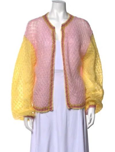 Pre-owned Rose Carmine Kid Mohair Open Front Sweater In Yellow
