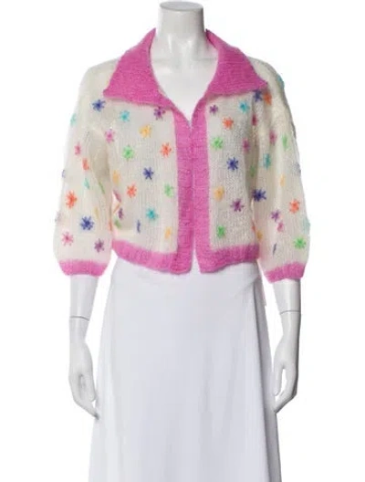 Pre-owned Rose Carmine Kid Mohair Printed Bolero In White