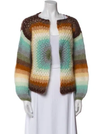 Pre-owned Rose Carmine Kid Mohair Printed Fur Jacket In Green