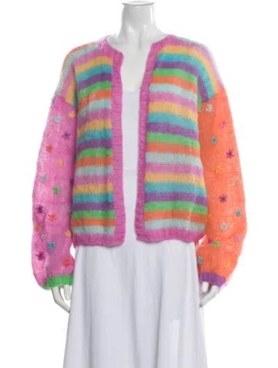 Pre-owned Rose Carmine Kid Mohair Striped Sweater In Pink