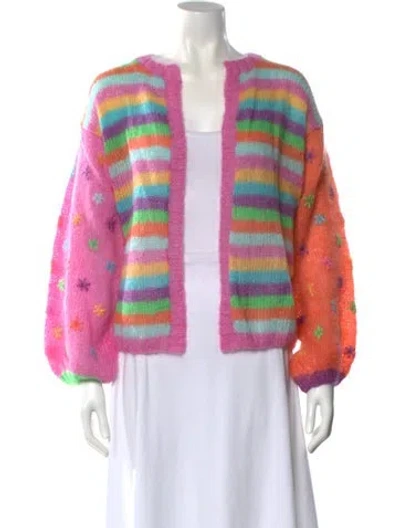 Pre-owned Rose Carmine Kid Mohair Striped Sweater In Pink