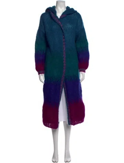 Pre-owned Rose Carmine Mohair Colorblock Pattern Sweater In Blue