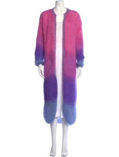 Pre-owned Rose Carmine Mohair Colorblock Pattern Sweater In Blue/purple