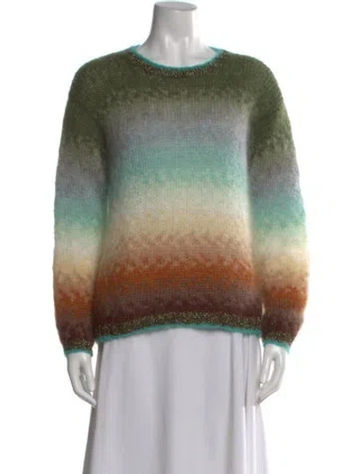 Pre-owned Rose Carmine Mohair Colorblock Pattern Sweater In Green