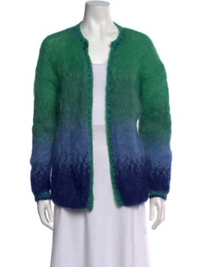 Pre-owned Rose Carmine Mohair Colorblock Pattern Sweater In Green