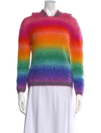 Pre-owned Rose Carmine Mohair Colorblock Pattern Sweater In Metallic/pink