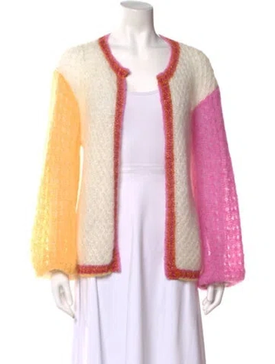Pre-owned Rose Carmine Mohair Colorblock Pattern Sweater In Pink