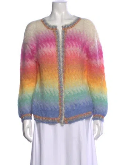 Pre-owned Rose Carmine Mohair Colorblock Pattern Sweater In Pink