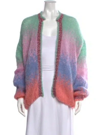 Pre-owned Rose Carmine Mohair Colorblock Pattern Sweater In Pink