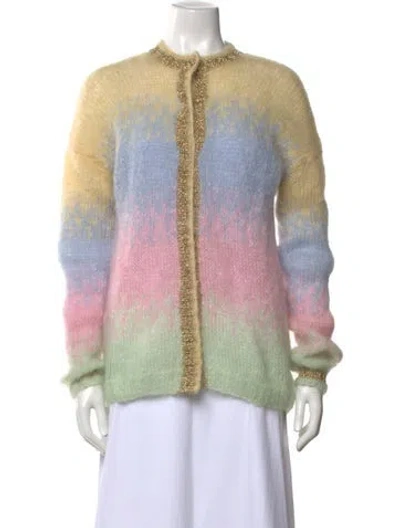 Pre-owned Rose Carmine Mohair Colorblock Pattern Sweater In Pink