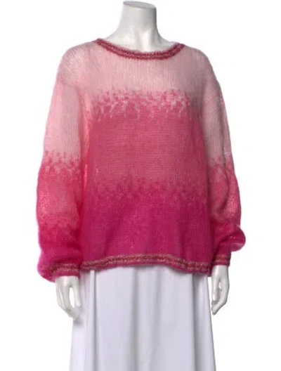 Pre-owned Rose Carmine Mohair Colorblock Pattern Sweater In Pink